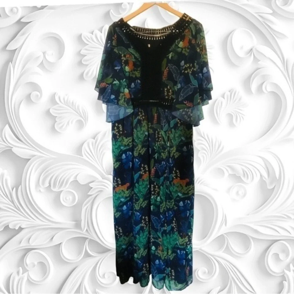 Vintage 1960’s Blue Jungle Tiger Maxi Dress - Picture 1 of 5